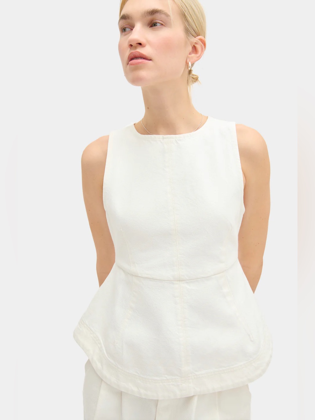 Aligne Chlo Sleeveless Peplum White Denim Top